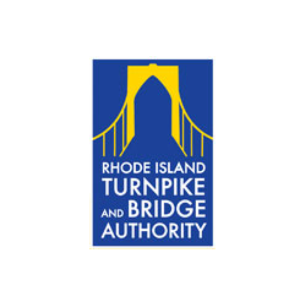 Logo of the Rhode Island Turnpike and Bridge Authority with a stylized yellow bridge on a blue background.