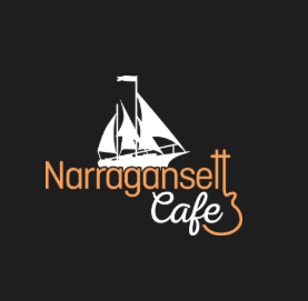 Logo for Narragansett Cafe featuring a sailing ship and the cafe name in orange and white text.
