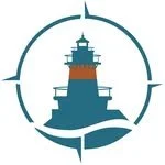 Illustration of a lighthouse with a circular frame around it.