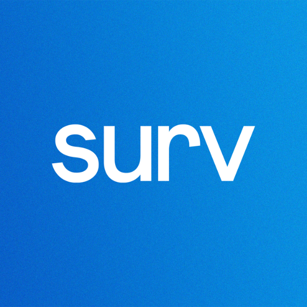 The word 'surv' in blue text, likely part of a larger word or logo for 'survey' or similar.