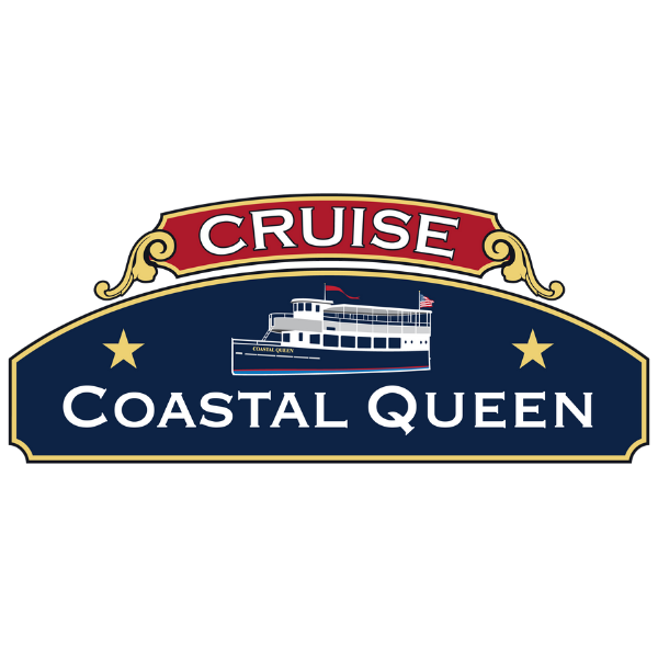 Cruise logo with a boat graphic, red banner labeled 'CRUISE,' and the text 'COASTAL QUEEN' on a dark background.