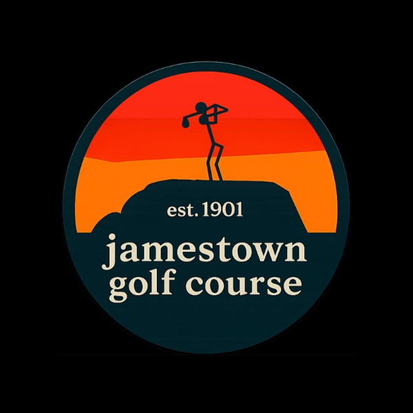 Logo of Danestown Golf Course featuring a golf ball, tee, and golf club silhouette with a sunset background and the course name in bold letters.