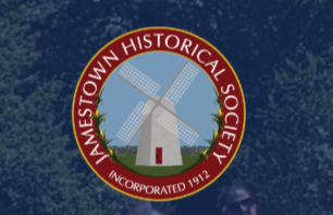 Logo of the Hamestown Historical Society featuring a windmill, with a red circular border reading 'HAMESTOWN HISTORICAL SOCIETY INCORPORATED 1912' on a blue textured background.