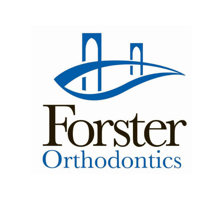 Forster Orthodontics logo with a stylized bridge or arch and text in black and blue.