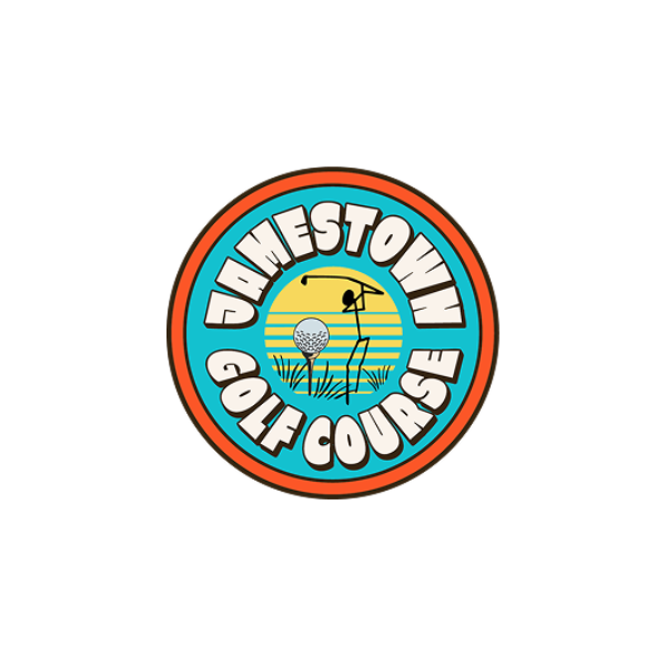 Logo of Danestown Golf Course featuring a golf ball, tee, and golf club silhouette with a sunset background and the course name in bold letters.