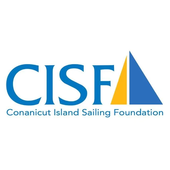 Logo of the Conanicut Island Sailing Foundation featuring the acronym CISF and a sailboat with blue and yellow sails.
