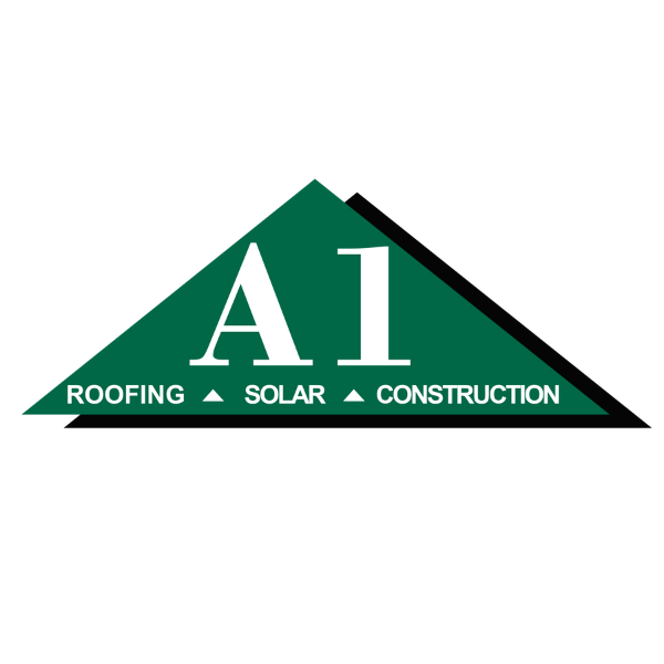 Logo of A1 Roofing and Construction, featuring a green and black triangular design with the company name.