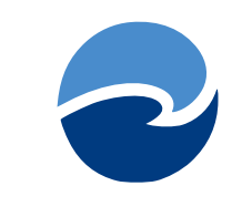 Blue circle with a white wave inside.