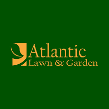 Logo for Atlantic Lawn & Garden featuring green background, stylized leaf, and gold text.