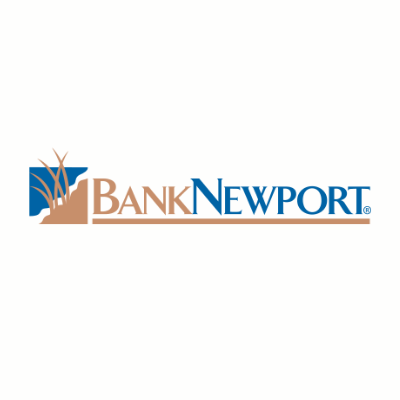 Bank Newport logo with ocean waves and beige and blue text