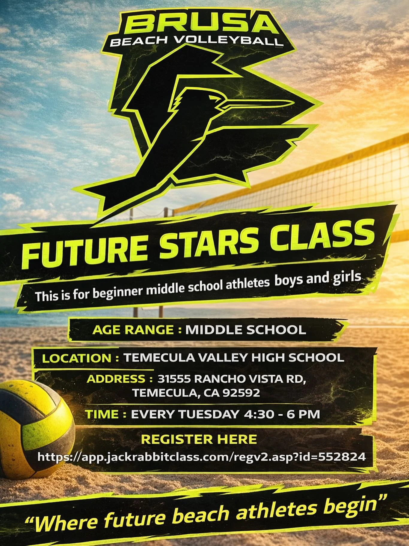 Future Stars&hellip; Beach Edition ☀️

We are taking our Future Stars classes to the sand! 
This program is designed for young athletes who want to learn volleyball, build confidence, and fall in love with the game all while having fun in the sand. 
