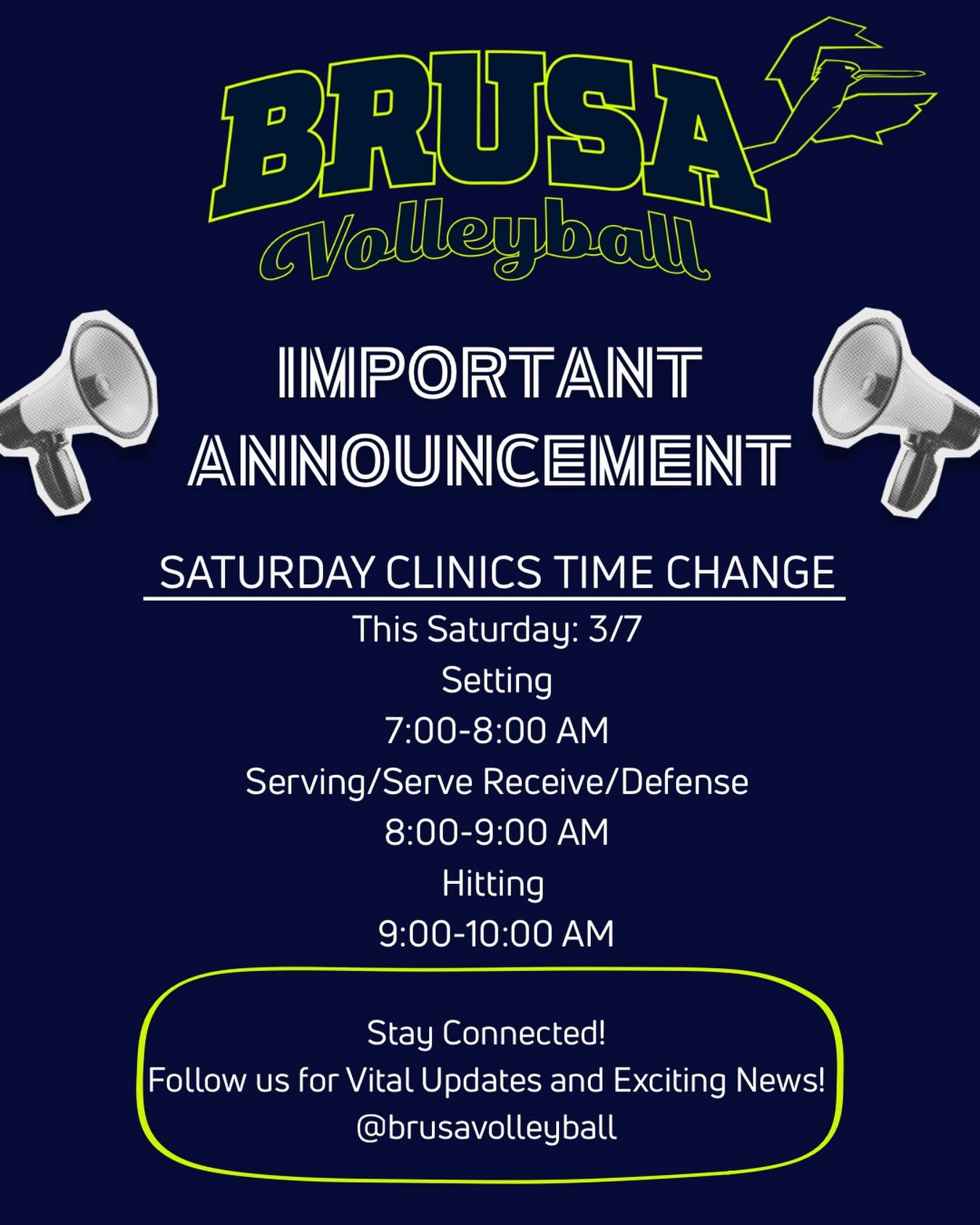 🚨 Time Change for this Saturdays Clinics 🚨