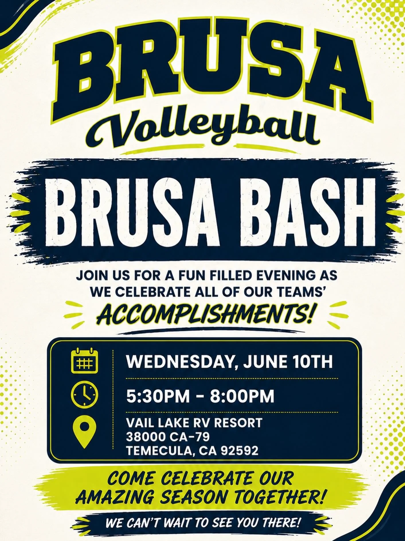 ✨ BRUSA BASH is almost here ✨

Join us for an evening celebrating an unforgettable season filled with hard work, growth, memories, and accomplishments across all of our teams! 🎉

We&rsquo;ll have food trucks, awards, fun activities, and so much more