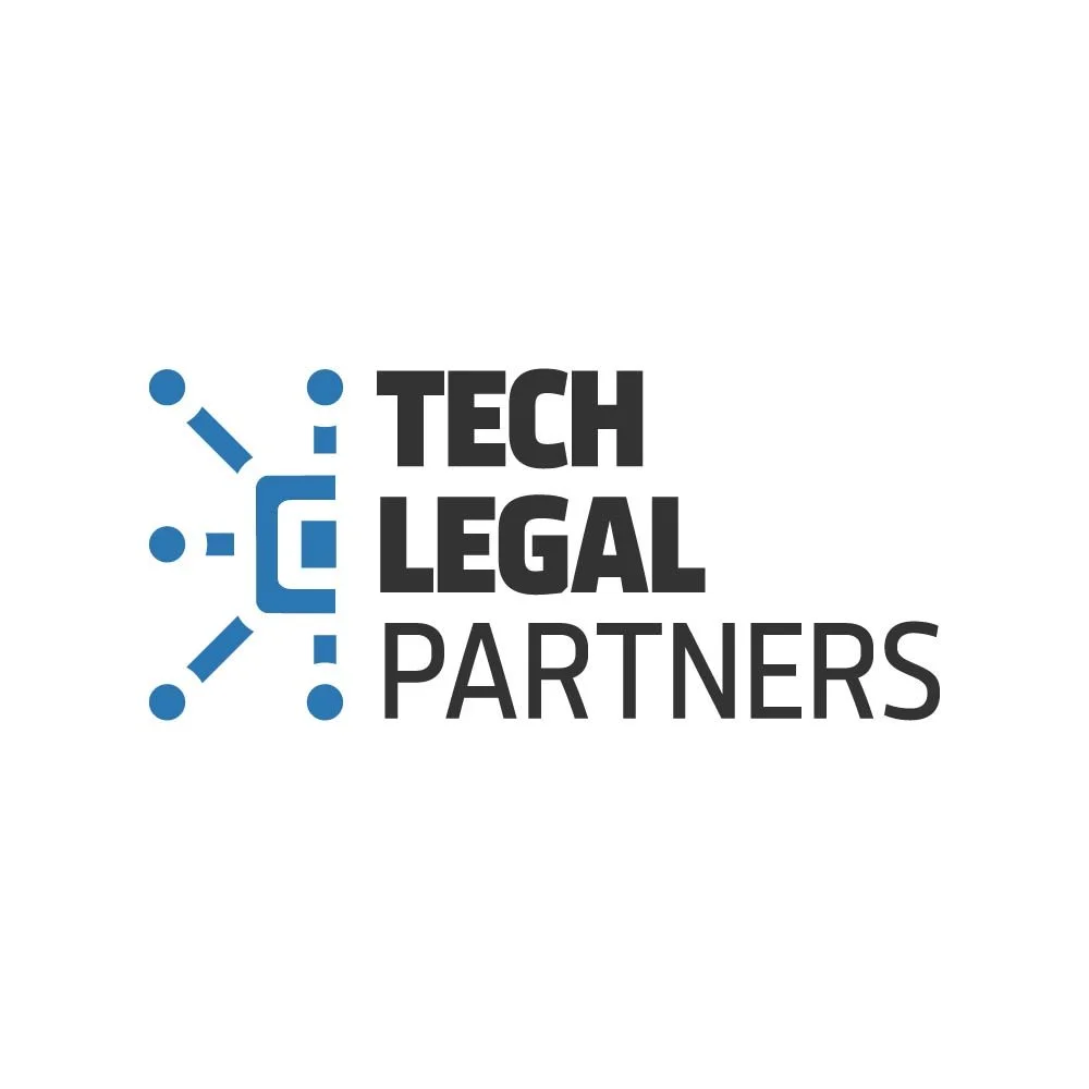 Logo for Tech Legal Partners featuring a stylized network graphic and bold black text.
