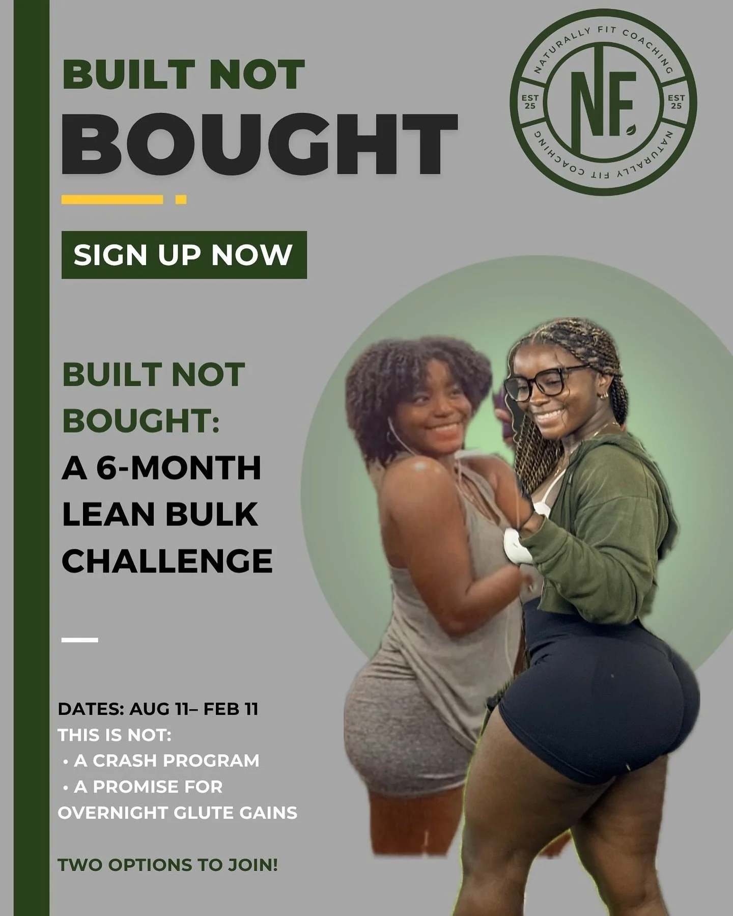 It’s time! ๐ช๐ฝ The Built Not Bought Challenge is officially LIVE — now enrolling for both in-person AND online!
This challenge is for the women ready to build muscle, sculpt curves, and feel STRONG from the inside out — no shortcu