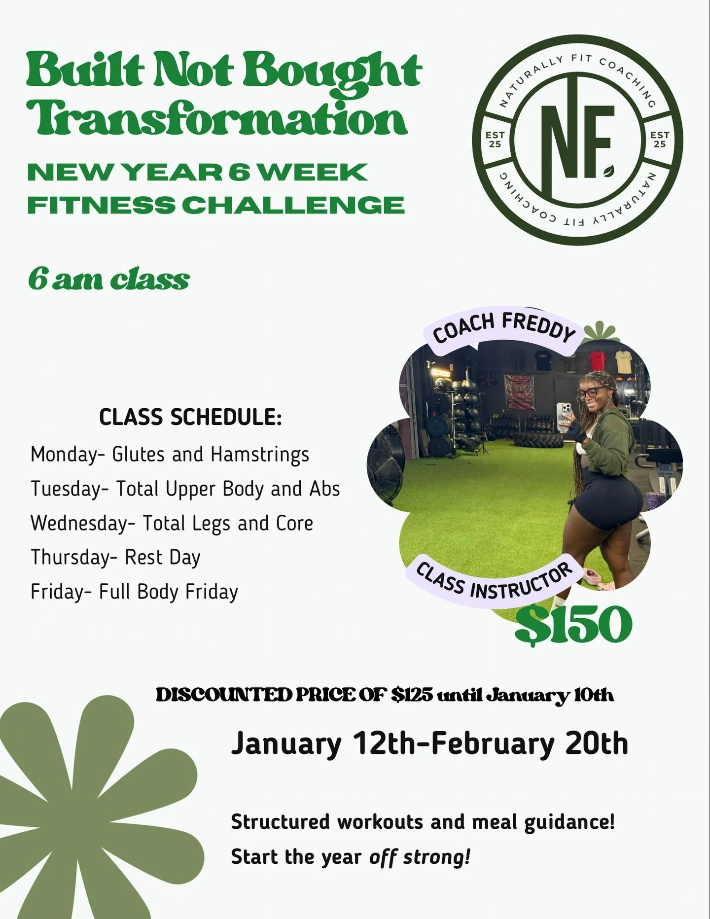 Rise and grind with our Built Not Bought morning training program &mdash; a results-driven, high-energy workout series designed to sculpt strength, build endurance, and set the tone for your entire day.

Over 6 weeks, you&rsquo;ll train in a motivati