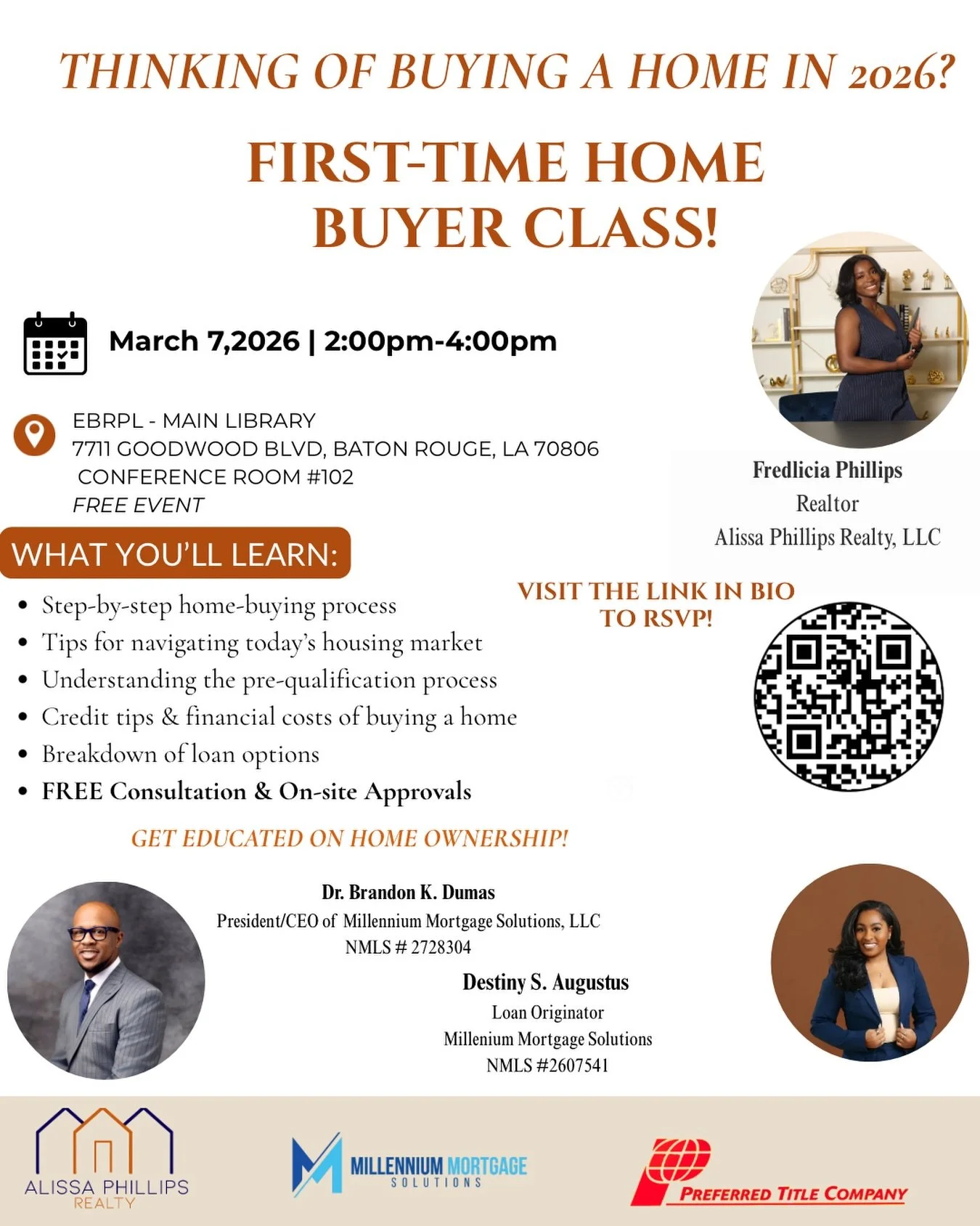 I&rsquo;m excited to be a host for this Spring 2026 First Time Home Buyer&rsquo;s Class💕🏡
🔗 in bio for registration or scan QR code to secure your spot!

Thinking about buying your first home but not sure where to start?

🏡Join us for our First-T