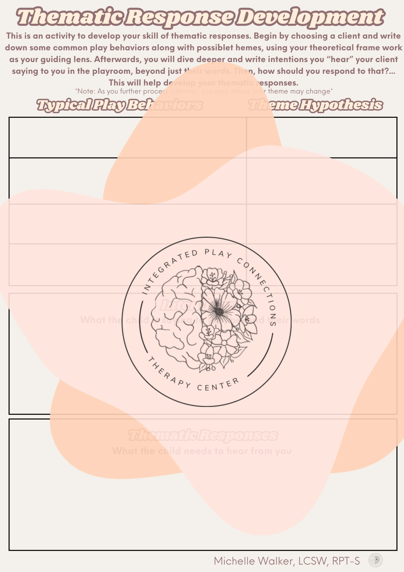Thematic Response Development Worksheet for Play Therapists