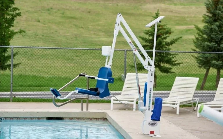 Solar charging station for pool lift, butler mobility, accessibility