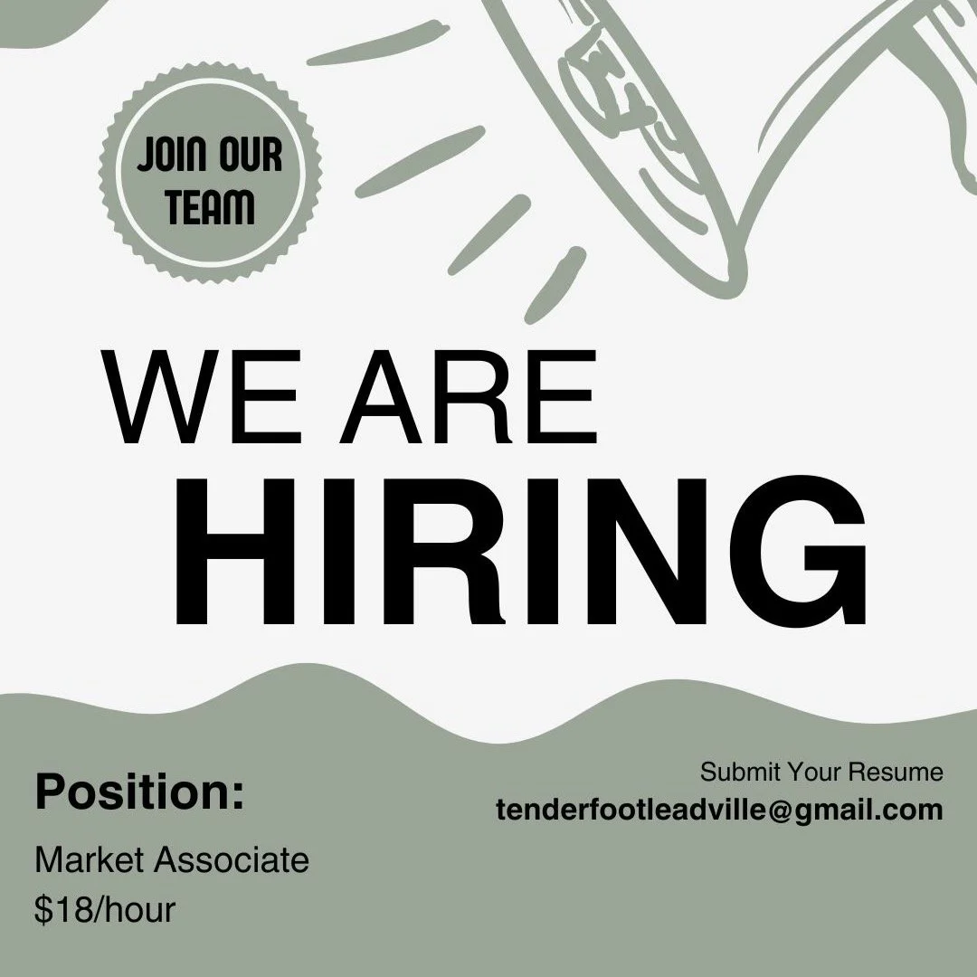 Looking for friendly, reliable helpers who love good food, good people, and small-town community. Stop by the market or send us a message for details!