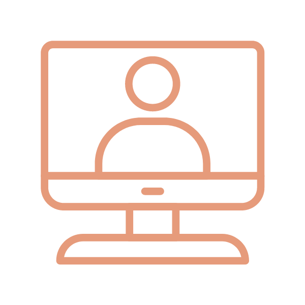 Outline of a person on a computer monitor for virtual meeting or video call.