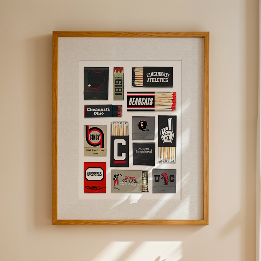 University of Cincinnati Matchbox Collage - Vintage Bearcats Print