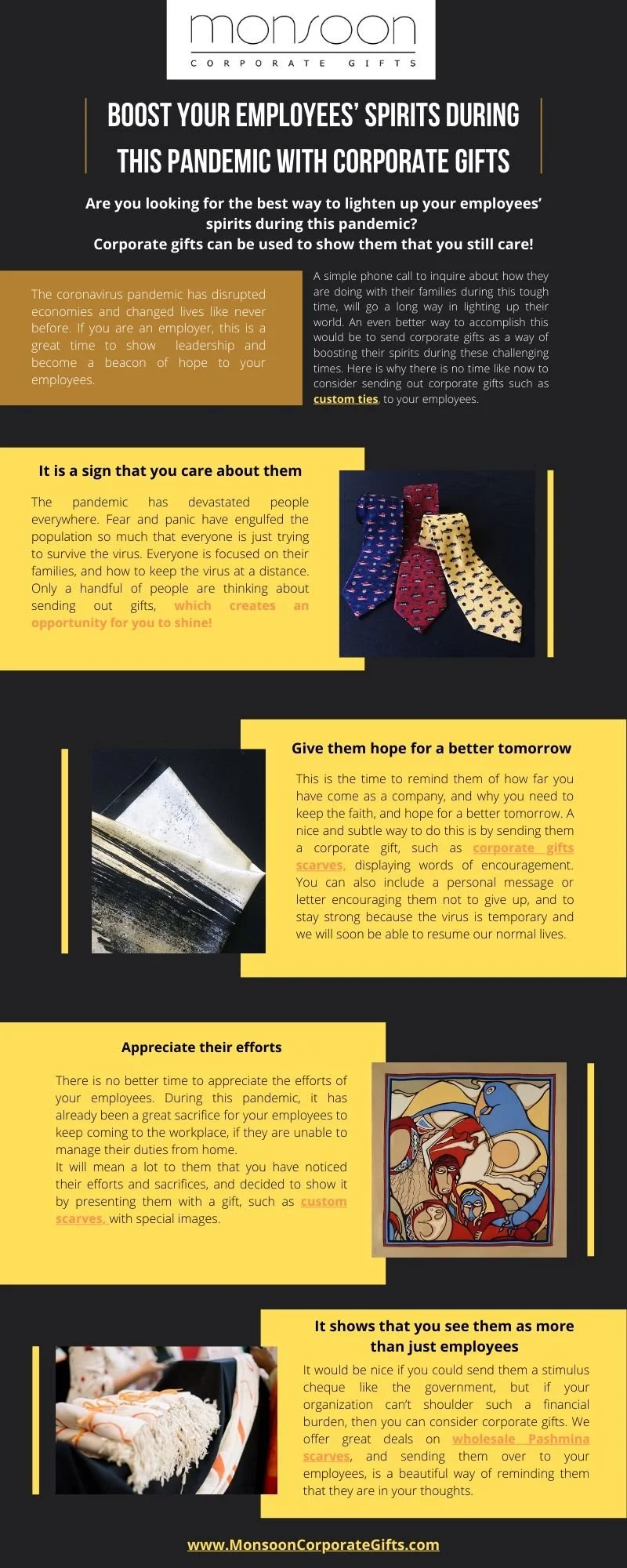 Boost your employees spirits with during this pandemic with custom scarves and ties