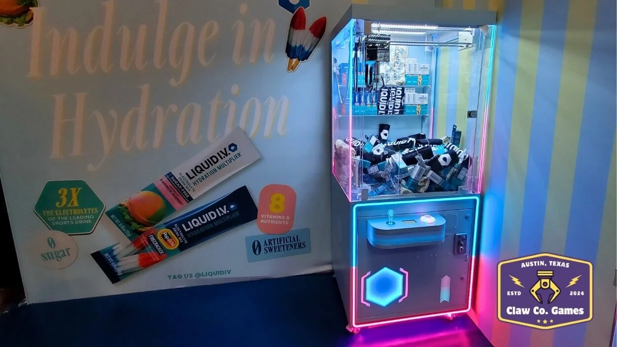 For their booth at Ulta Beauty World 2025, LiquidIV requested a large claw machine with a custom brand wrap.