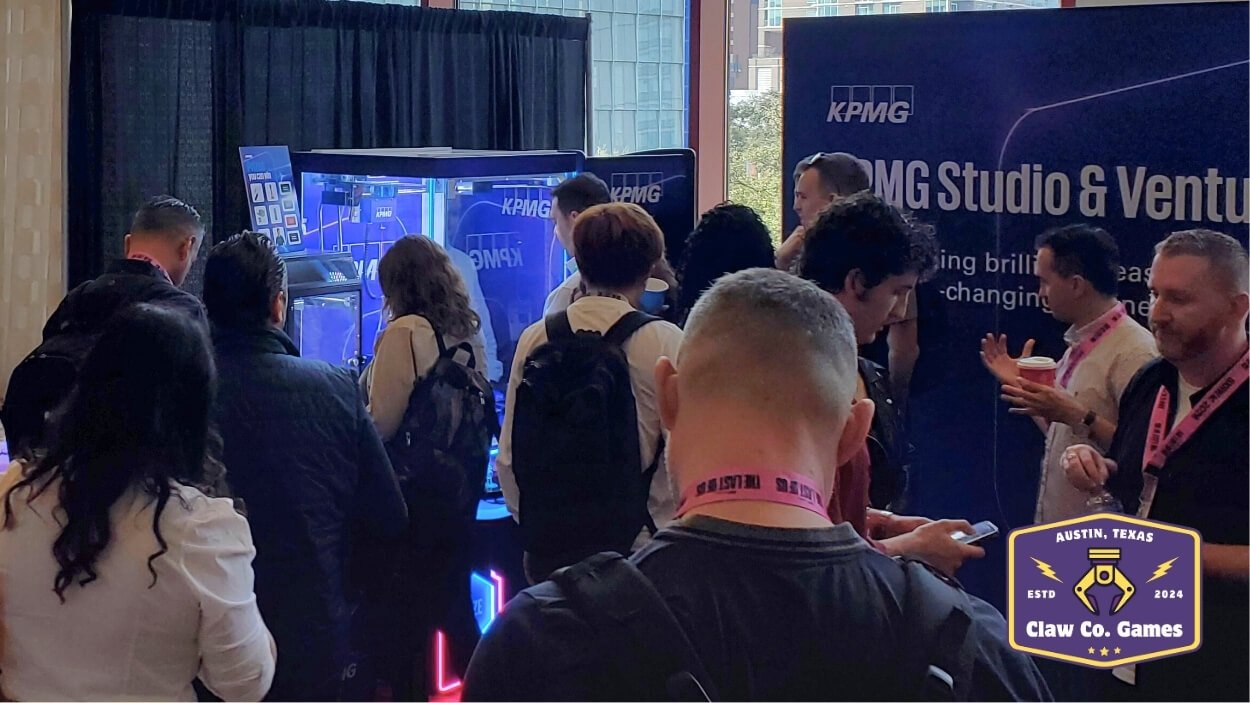 From SXSW 2025 - With two different sized claw machines, KPMG was able to giveaway all sorts of prizes at their booth at South by Southwest.