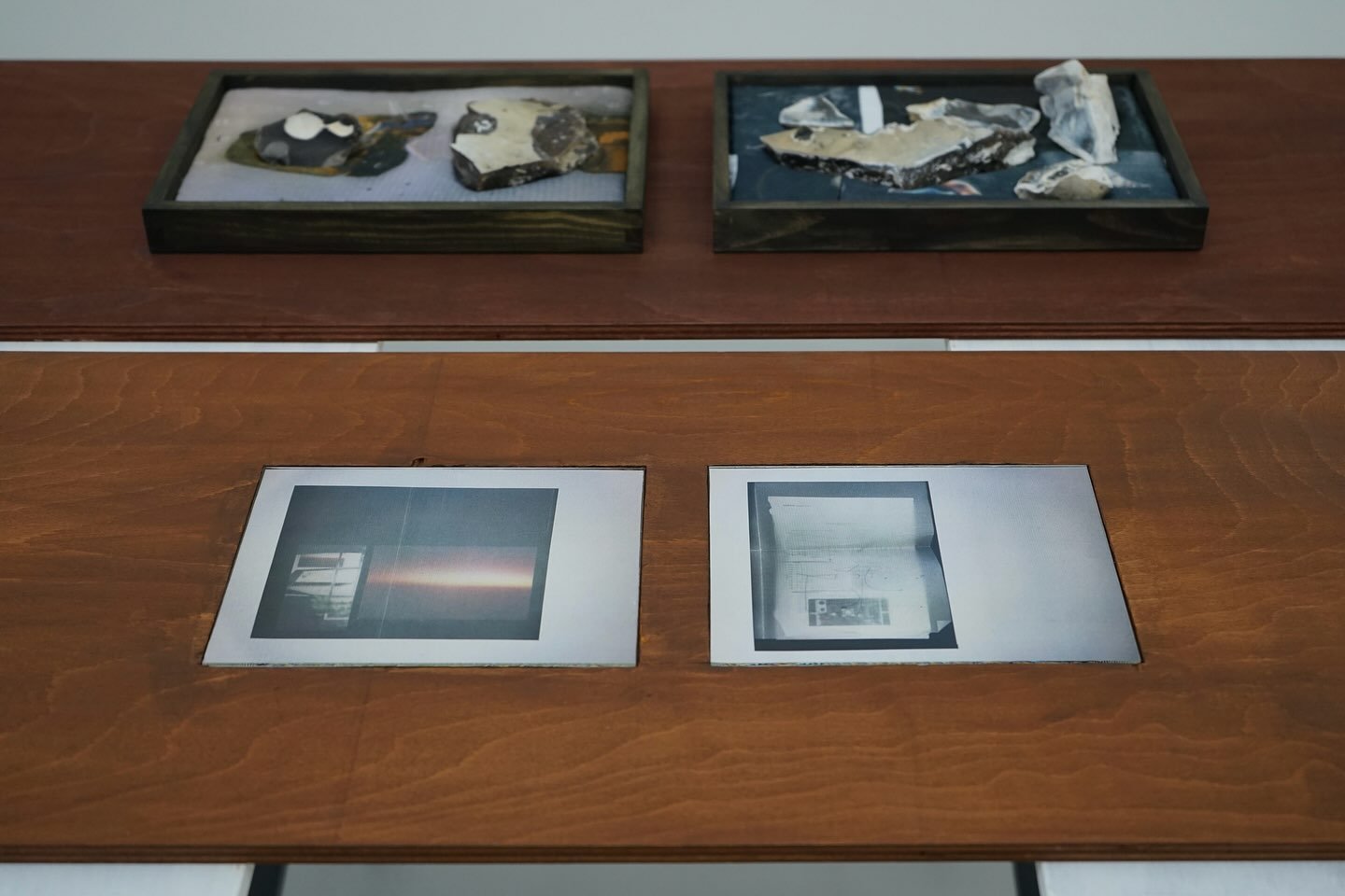 &lsquo;Crux&rsquo;, 2025
Rocks from white cliffs of Britain&rsquo;s south coast, wood, fabric, photographic prints, glass, styrofoam, acrylic, water-based wood dye, oil and wax sealant
121.7 x 74.6 x 21.5 cm 

&lsquo;Hard Waters&rsquo;, 2025
Photogra