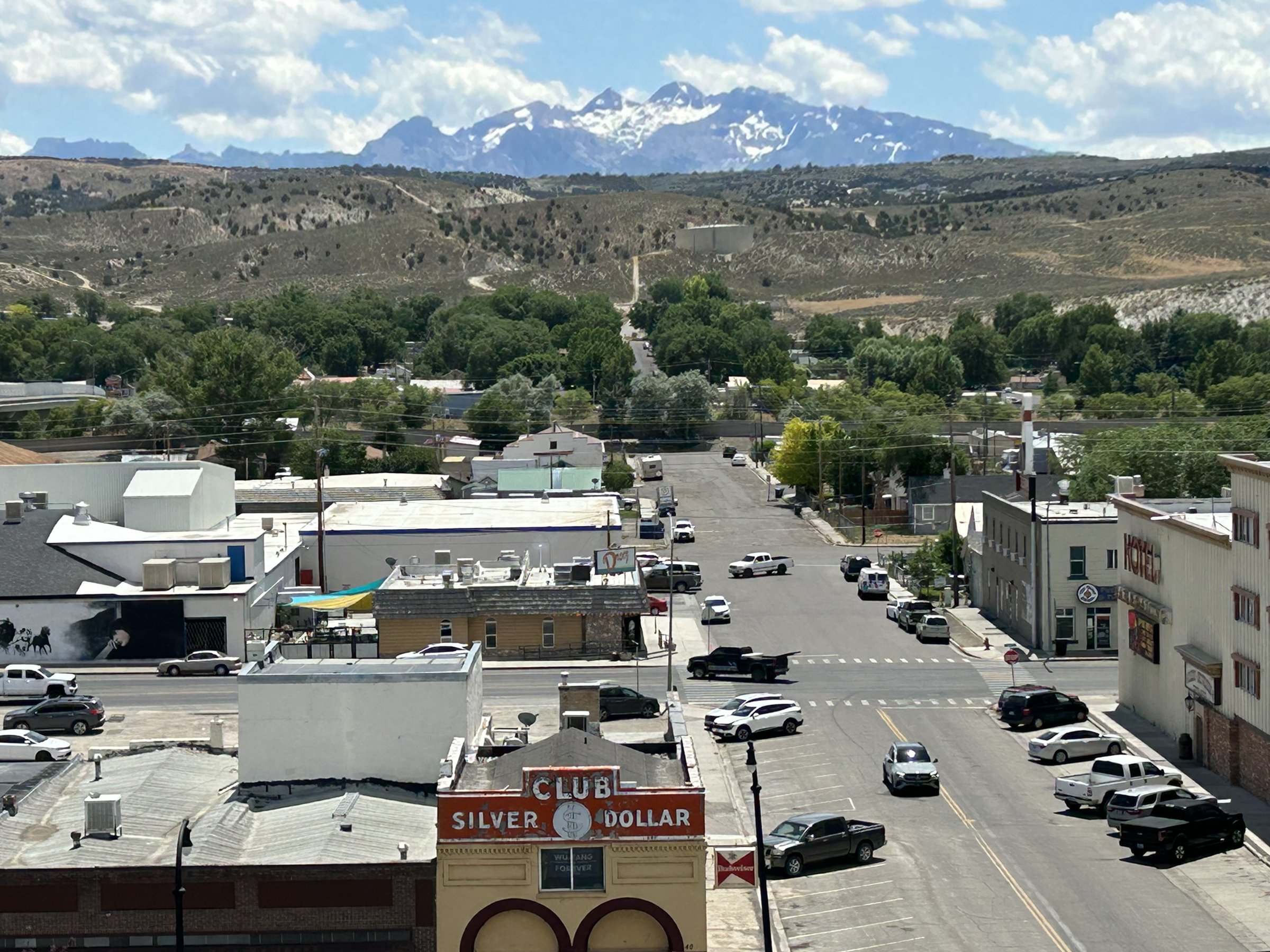 The Henderson Bank Building in downtown Elko, Nevada offers breathtaking views of the Elko valley and the Ruby Mountains.
