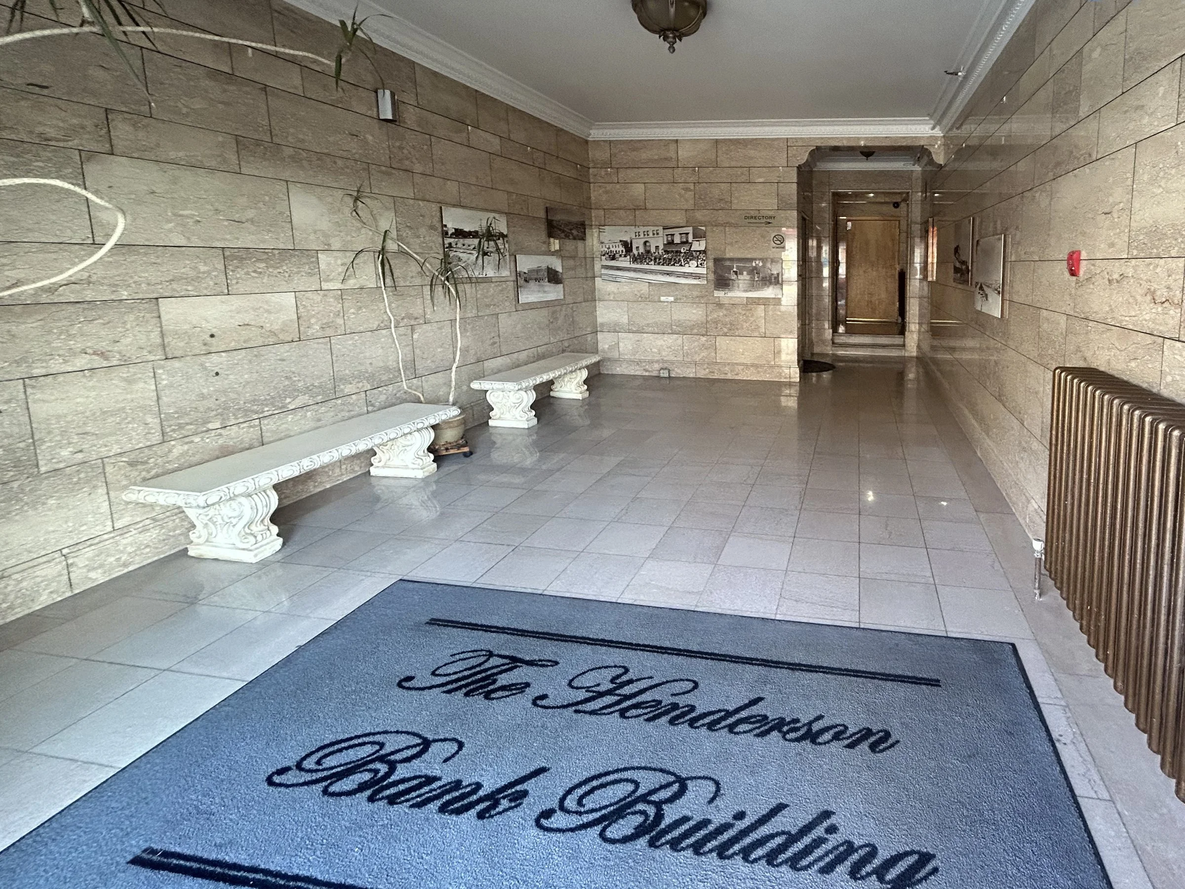 The elegant marble lined lobby of the Henderson Bank Building in downtown Elko, Nevada.