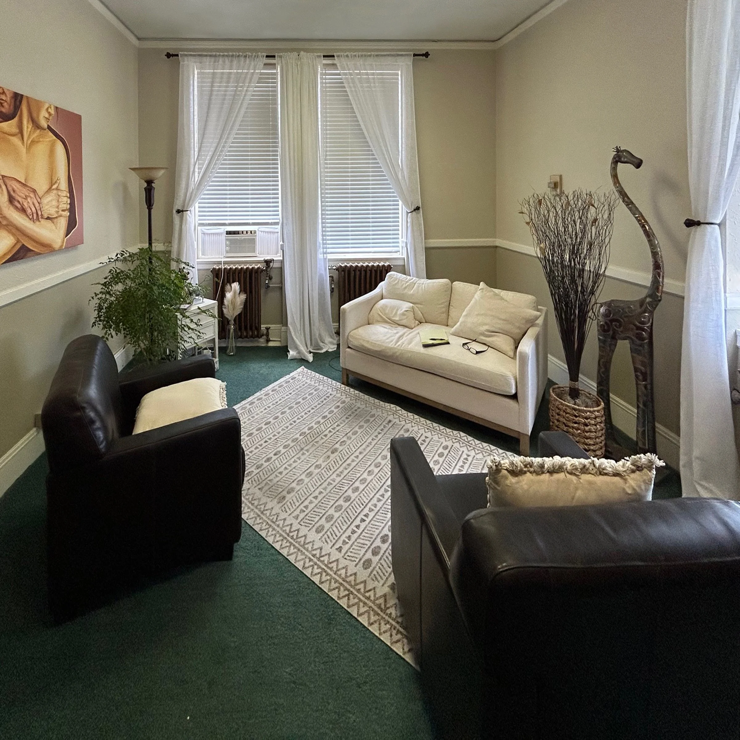 A decorated office in the Henderson Bank Building.