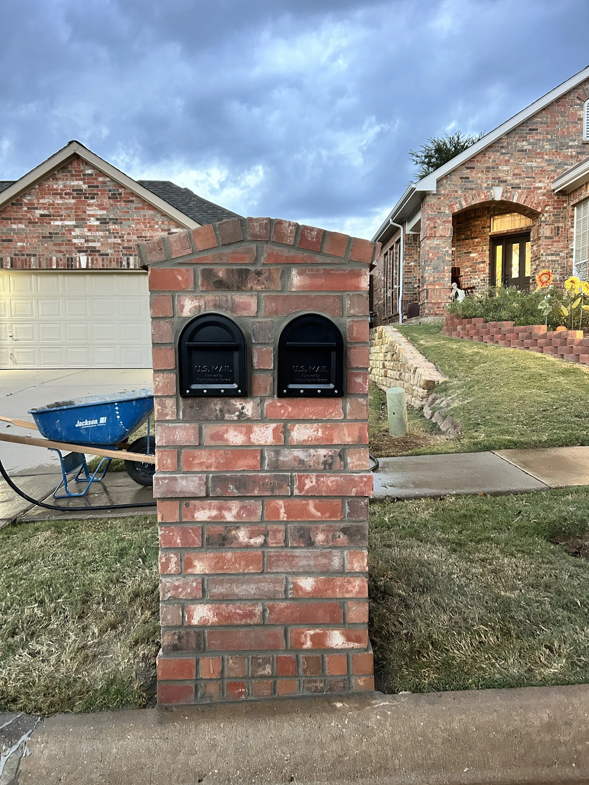 Custom double brick mailbox build with two mailbox inserts