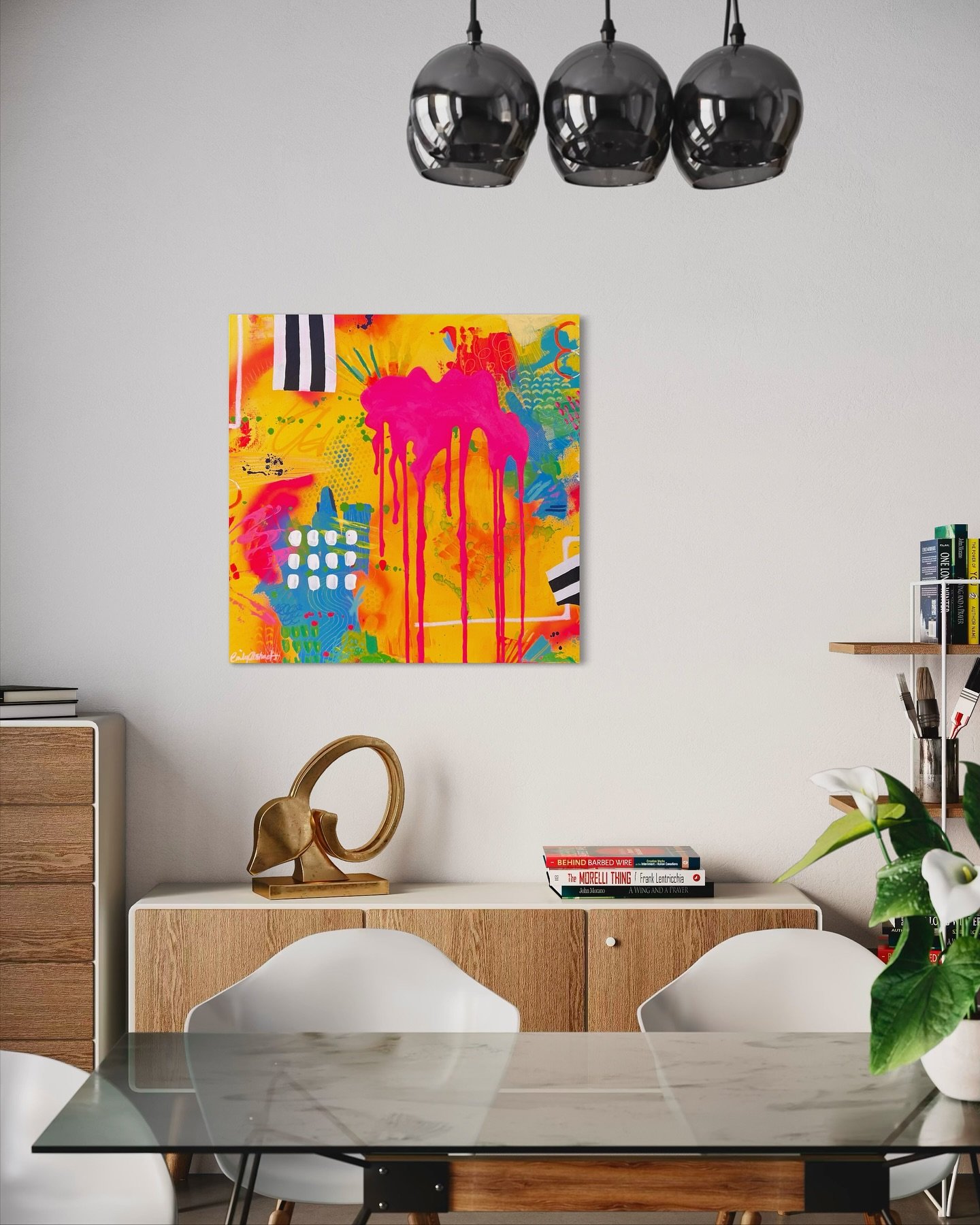 &ldquo;Charge Me Up&rdquo; - A reminder to keep choosing colour, connection and your own current 💛🔋⚡️ 

🎨 Original available now
🖼️ 80x80 | acrylic, spray paint &amp; oil pastel
💌 DM for more deets 

#emilyabstract #dopaminedecor #expressiveart 