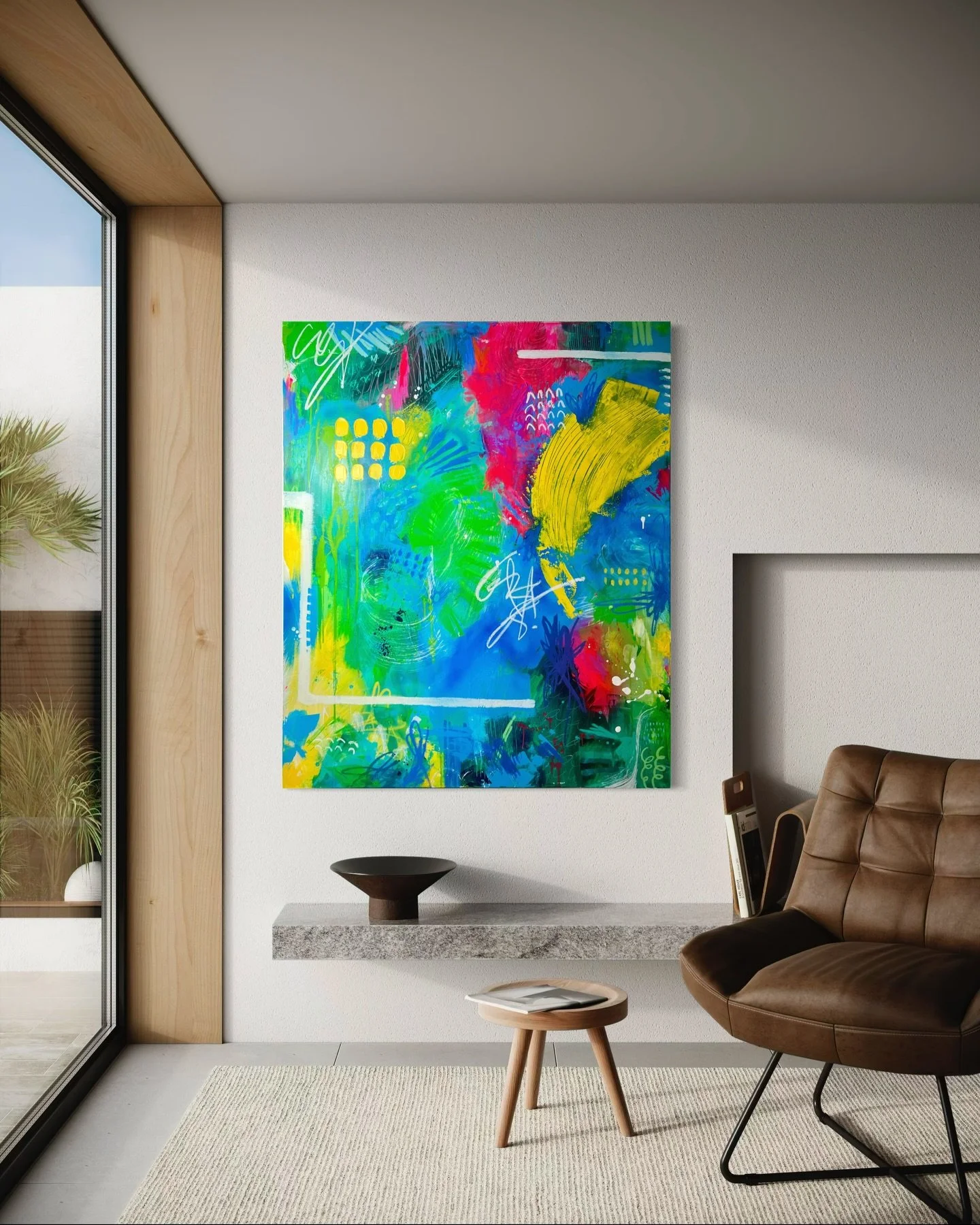 Electric Jungle ⚡️🌿 My biggest piece to date&hellip; finished the NIGHT BEFORE The Other Art Fair! 

No time for photos or reveal videos, just pure, intuitive energy poured into her at the very last minute.

She&rsquo;s bold, chaotic, full of life&h