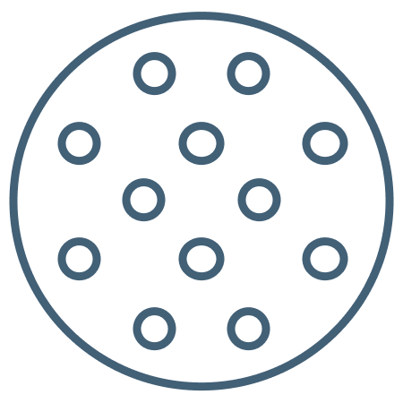 Top view of a pepperoni pizza with multiple slices of pepperoni evenly distributed.