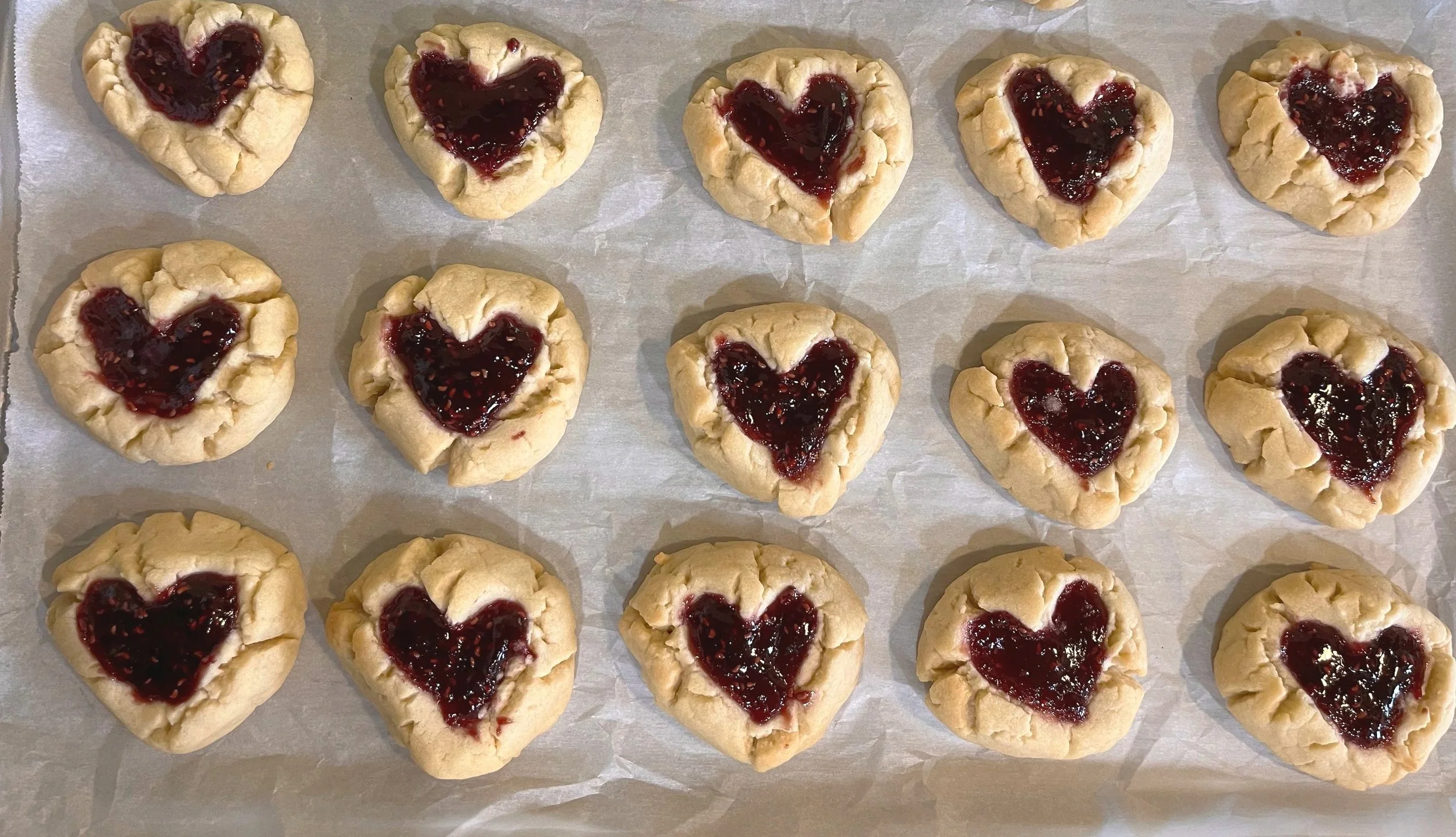Vegan Raspberry Thumbprint Cookies (Heart Shaped)