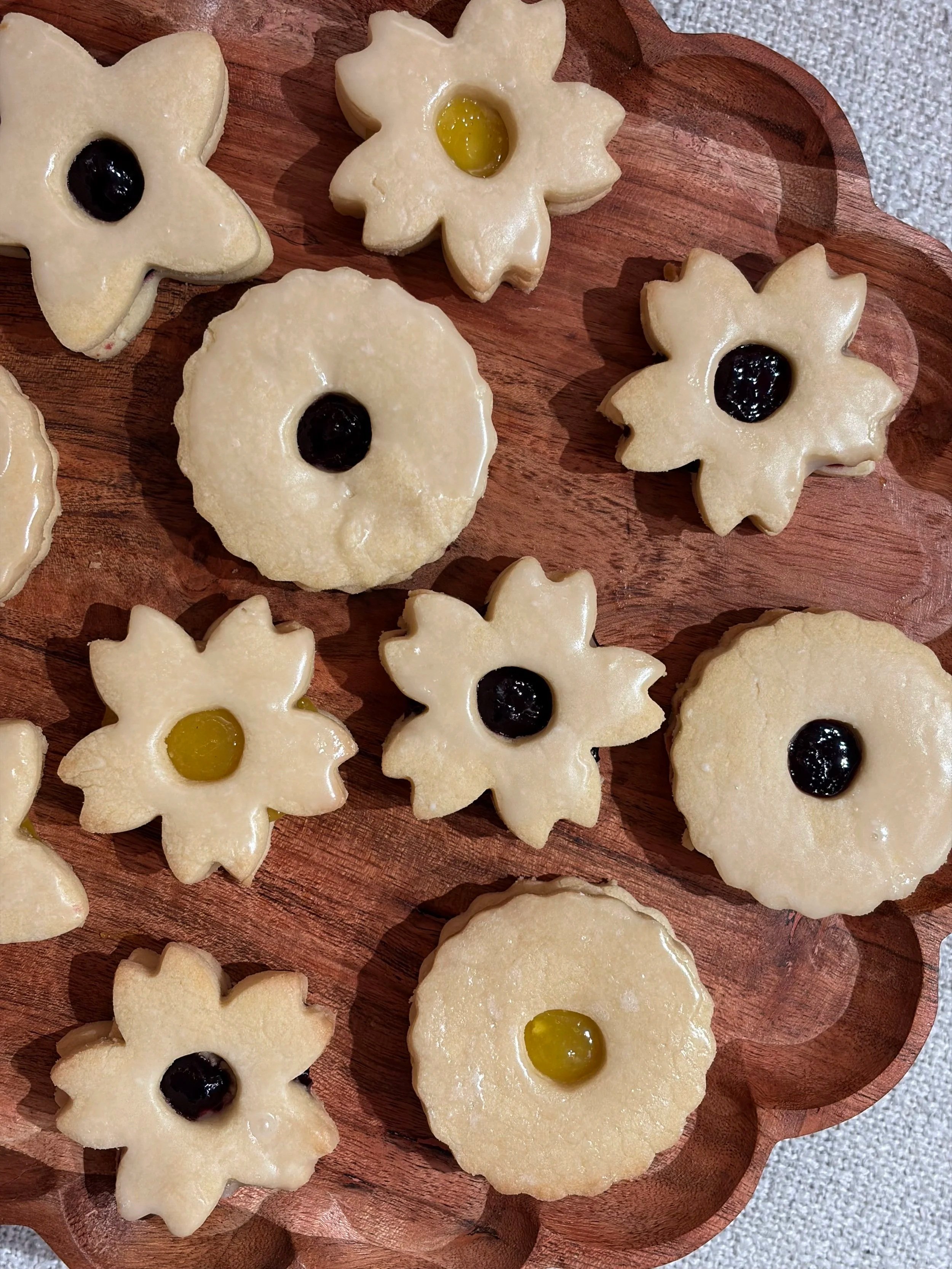 Vegan Shortbread Sandwich Cookies (Filled with Cherry Jam and Lemon Curd)