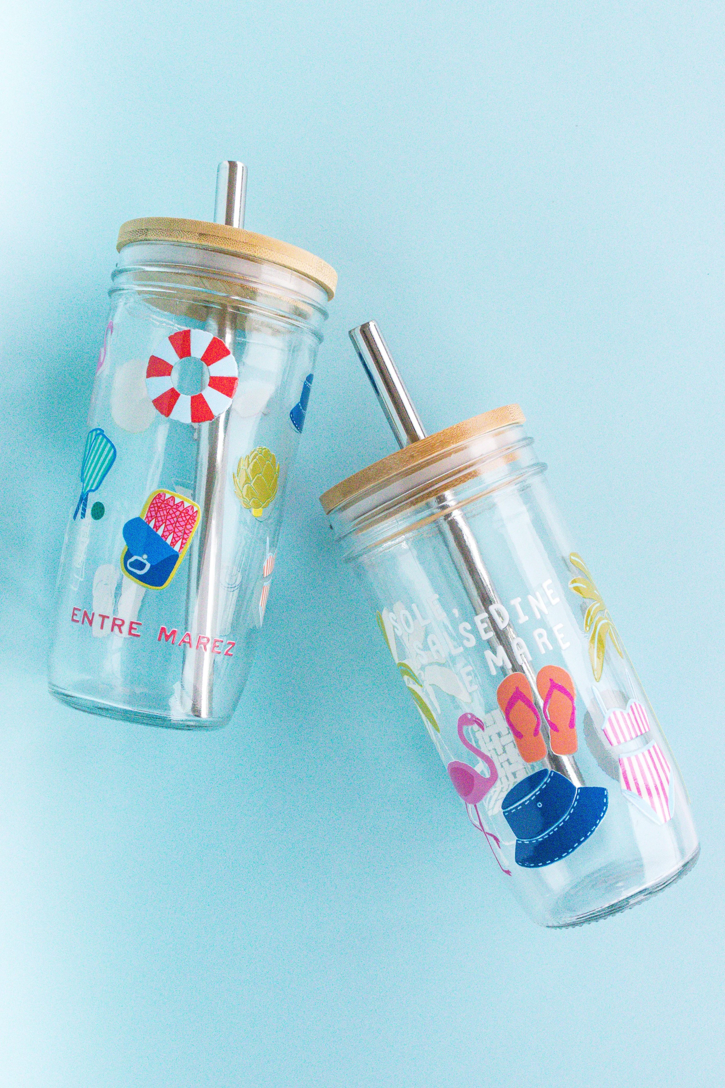 Vaso Vidrio Popote Acero