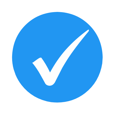 Blue circle with a white check mark in the center.