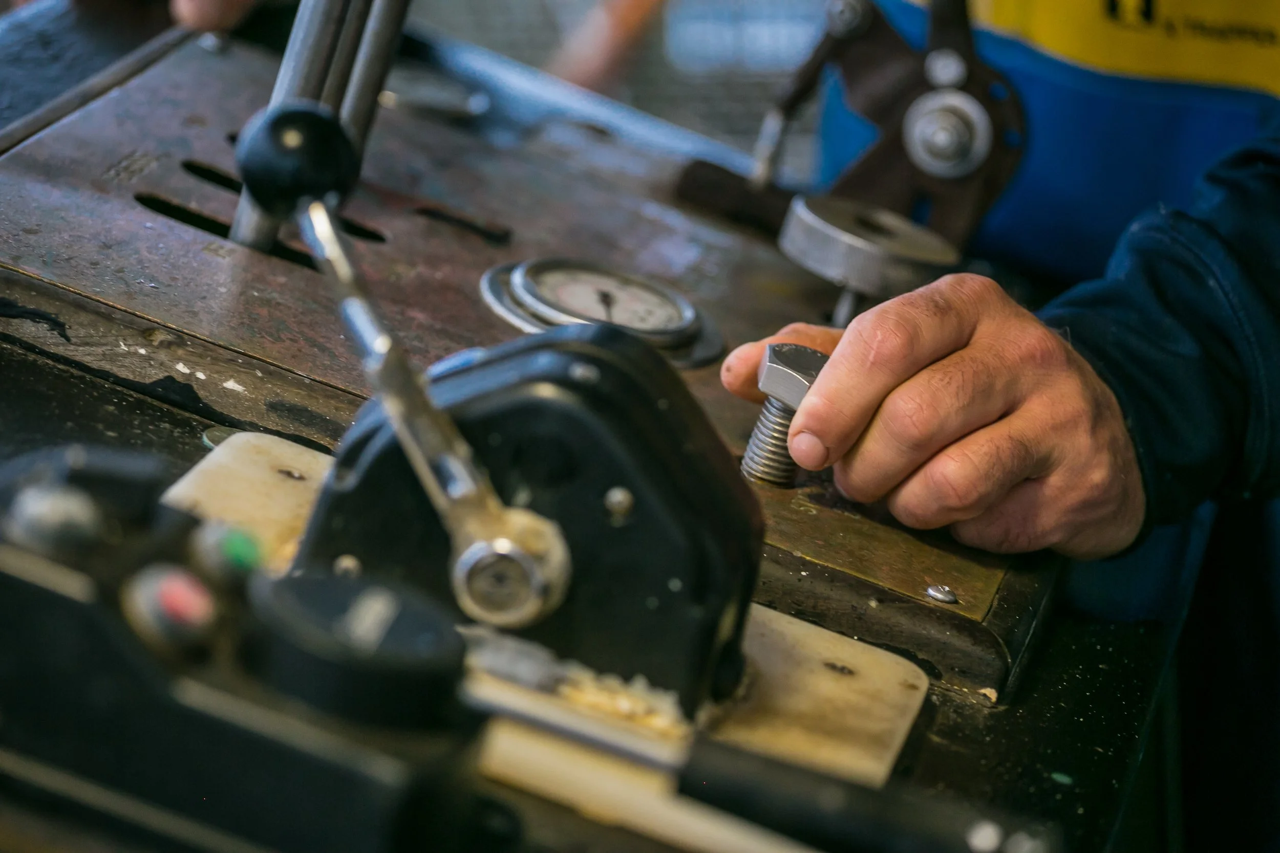 Fishermans hand on controls