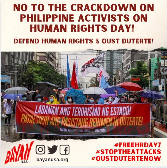 No to the Crackdown on Philippine Activists on Human Rights Day! Defend Human Rights & Oust Duterte!