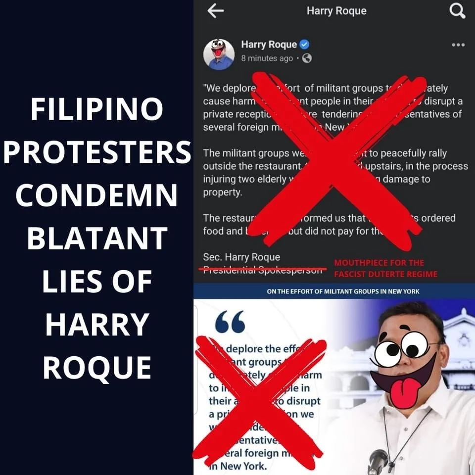 Filipino Protestors Condemn Blatant Lies of Harry Roque