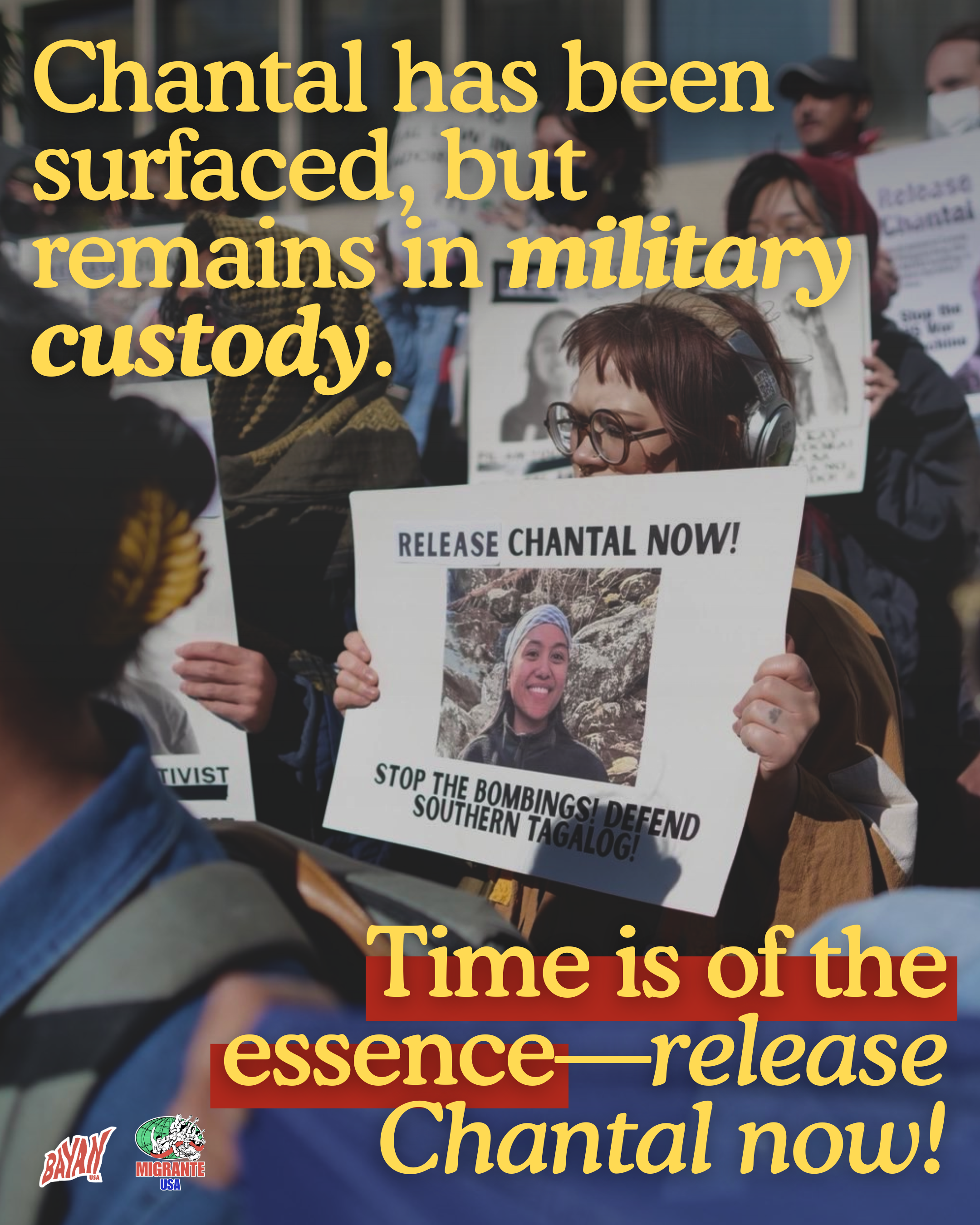 Chantal has been surfaced, but remains in military custody. Time is of the essence—release Chantal now!