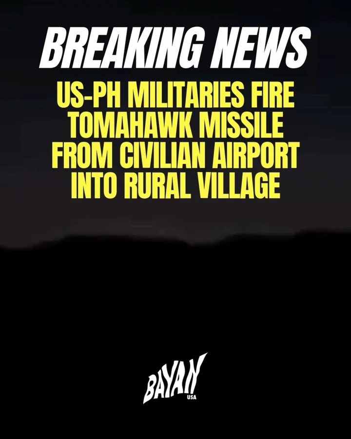 BREAKING: US-PH militaries fire Tomahawk missile from civilian airport into rural village

On May 5, a US Tomahawk missile was launched from Tacloban Airport (a civilian facility) toward a target 391 miles away in Barangay Canantong, Laur, Nueva Ecij