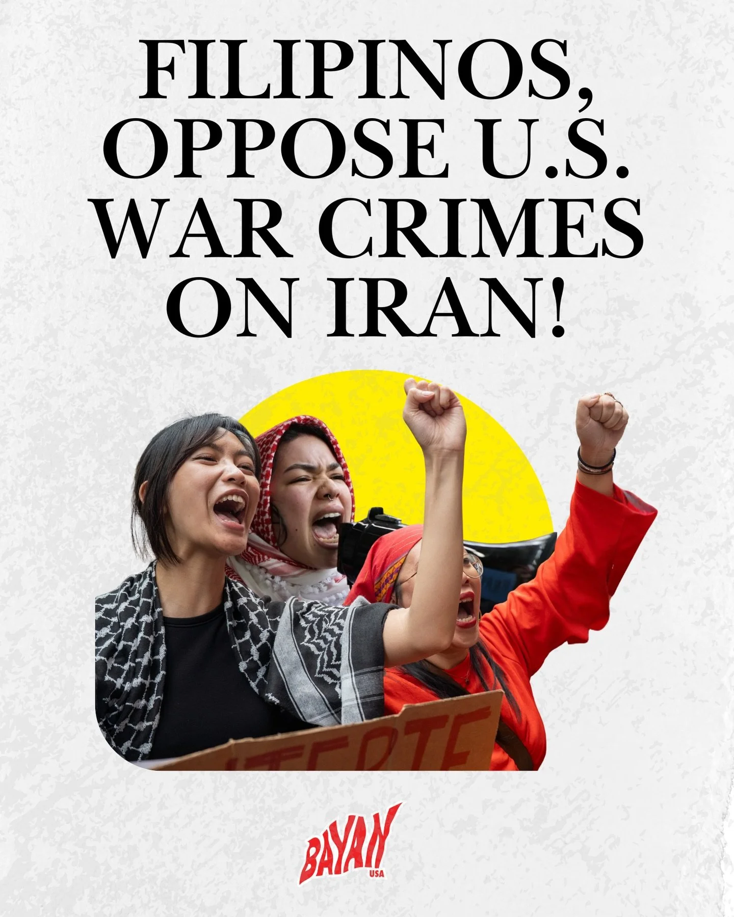🗣️FILIPINOS, OPPOSE U.S. WAR CRIMES ON IRAN!

‼️The Filipino people will not stand for U.S. imperialism&lsquo;s destruction of the world and its people. We stand firmly in opposition to the U.S. war machine, from West Asia to Southeast Asia and ever