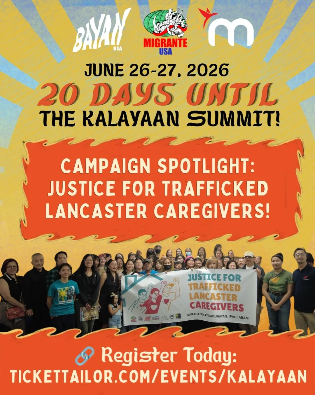 🗣️20 Days until the Kalayaan Summit! 

‼️Campaign spotlight: Justice for trafficked lancaster caregivers! 

🔗 Register Today: 
tickettailor.com/events/kalayaan