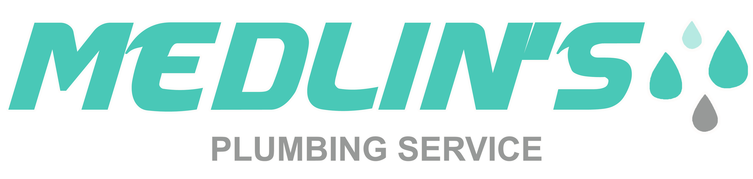 Logo for Medlin's Plumbing Service with stylized text and water droplets.