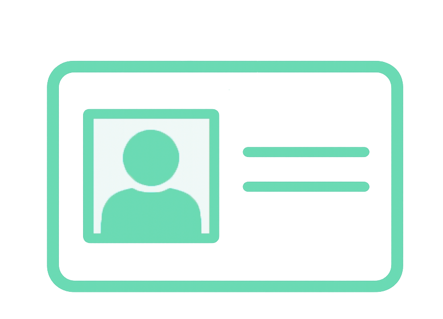 A digital illustration of an ID card with a silhouette of a person's head and shoulders, set against a teal background.